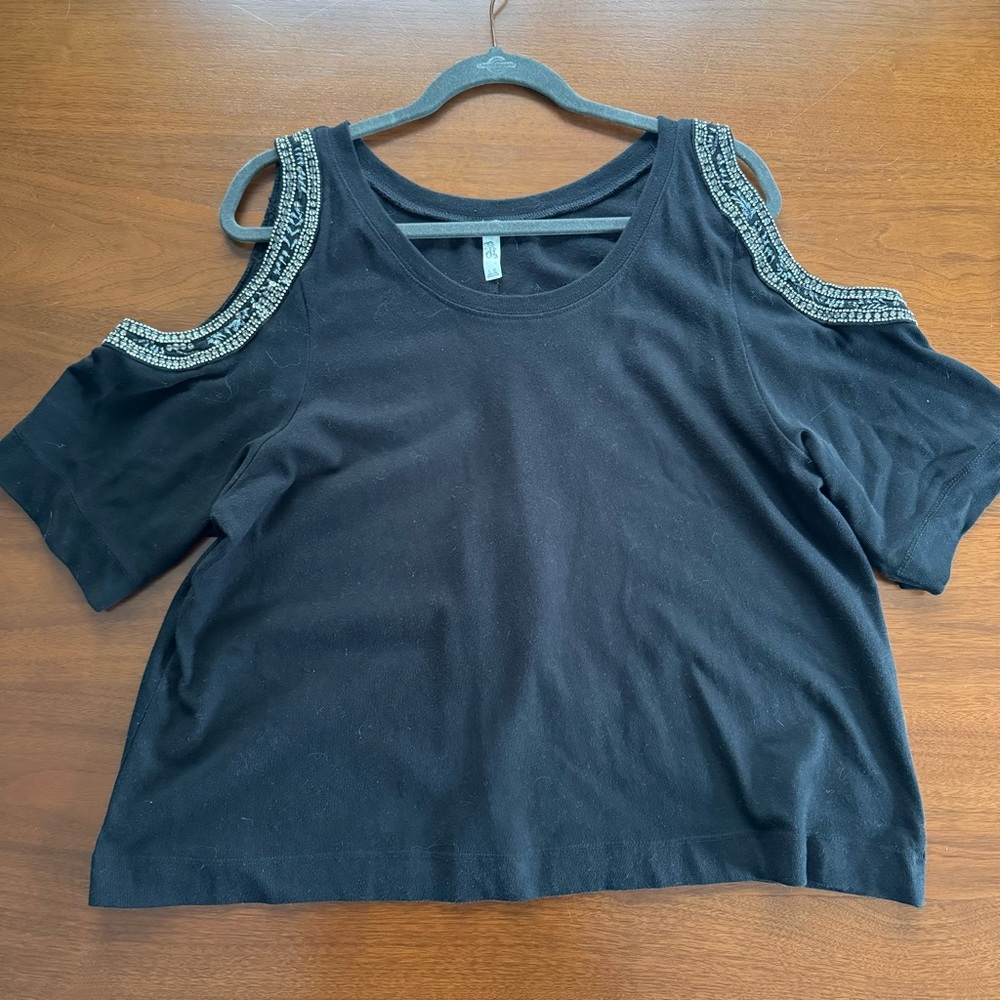 Free People Top with Beading and Shoulder Cutouts
